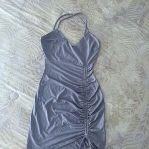 Elegant Gray Ruched Dress